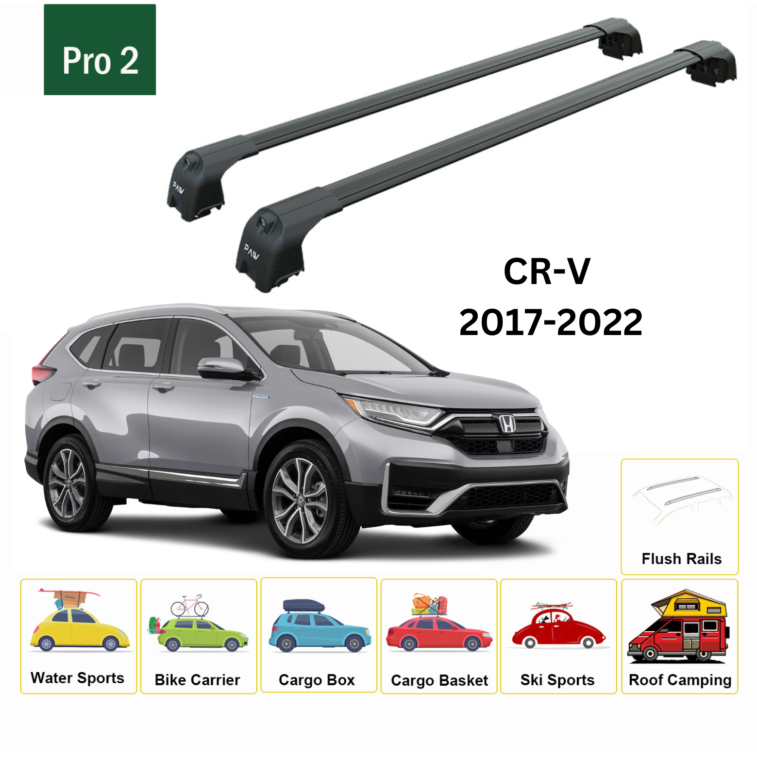 For Honda CR-V MK5 Roof Rack Cross Bars Metal Bracket Normal Roof Alu 2017-2022 Black For Honda CR-V MK5 Roof Rack Cross Bars Metal Bracket Normal Roof Alu 2017-2022 Black